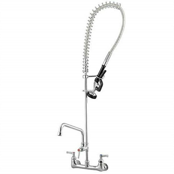 Backsplash Pre-Rinse Commercial Faucet Chromed with 12" Add on Pull Down Faucet 
